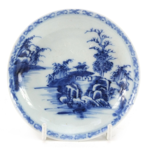 3210 - Chinese blue and white porcelain saucer from the Nanking cargo, hand painted with a landscape, Chris... 