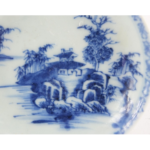 3210 - Chinese blue and white porcelain saucer from the Nanking cargo, hand painted with a landscape, Chris... 