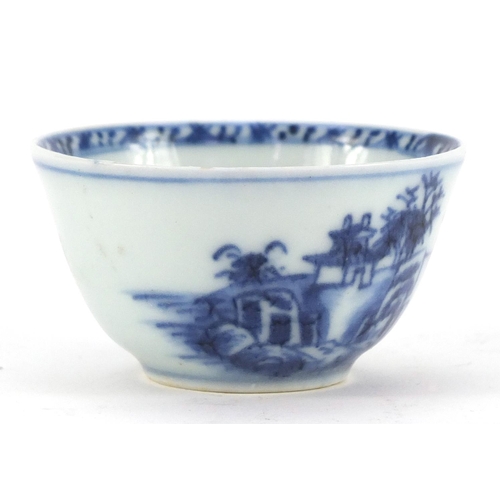 3209 - Chinese blue and white porcelain tea bowl from the Nanking cargo, hand painted with a landscape, lab... 