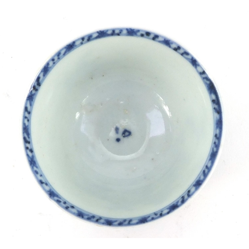 3209 - Chinese blue and white porcelain tea bowl from the Nanking cargo, hand painted with a landscape, lab... 