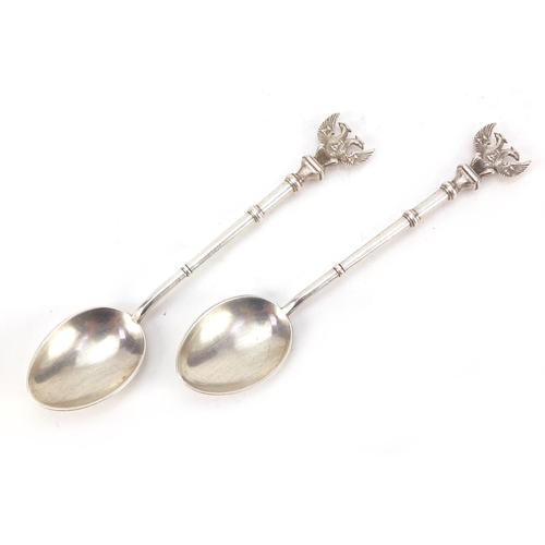 3822 - Four Victorian silver teaspoons with Russian double headed eagle terminals by Joseph Rodgers & Sons,... 