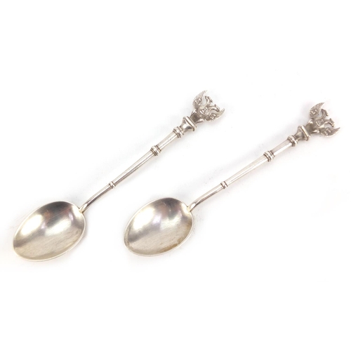 3822 - Four Victorian silver teaspoons with Russian double headed eagle terminals by Joseph Rodgers & Sons,... 