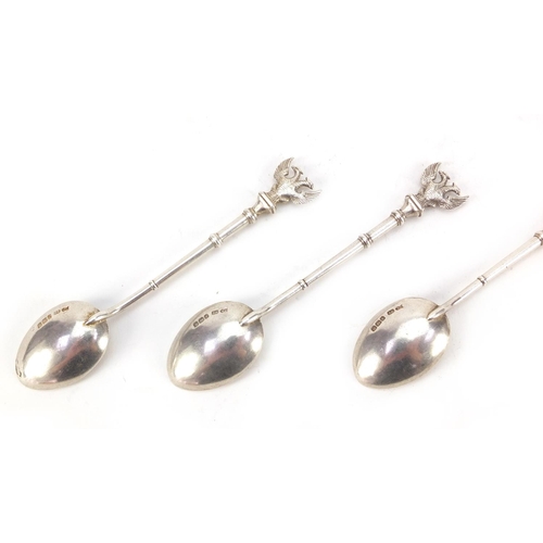 3822 - Four Victorian silver teaspoons with Russian double headed eagle terminals by Joseph Rodgers & Sons,... 