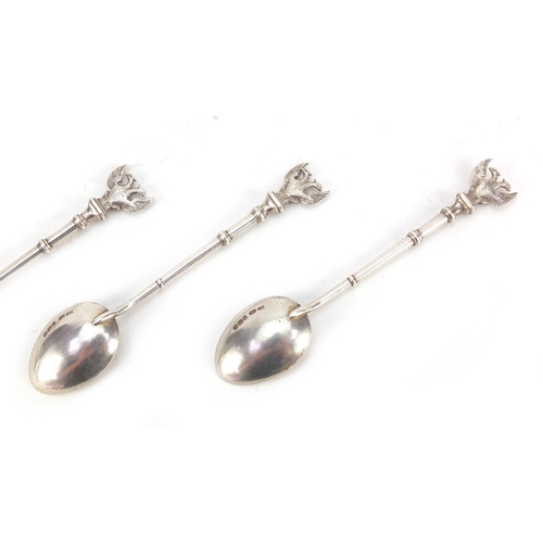 3822 - Four Victorian silver teaspoons with Russian double headed eagle terminals by Joseph Rodgers & Sons,... 