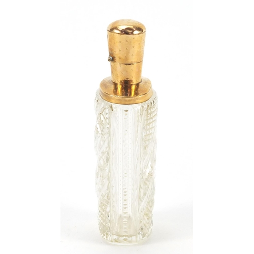 3182 - Dutch cut glass scent bottle with 18ct gold mounts and fitted leather case, impressed marks to the m... 