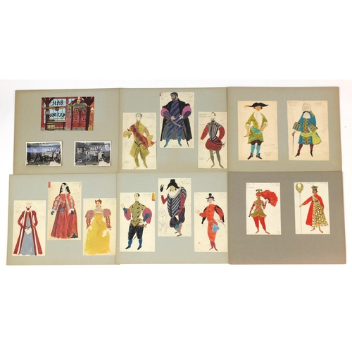 3086 - Margot Hamilton Hill - Collection of watercolour costume designs on mounted boards, the largest 63cm... 