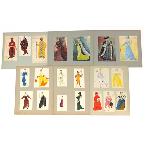 3086 - Margot Hamilton Hill - Collection of watercolour costume designs on mounted boards, the largest 63cm... 