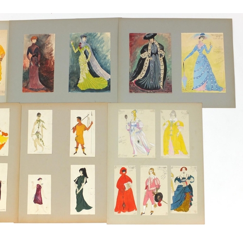 3086 - Margot Hamilton Hill - Collection of watercolour costume designs on mounted boards, the largest 63cm... 