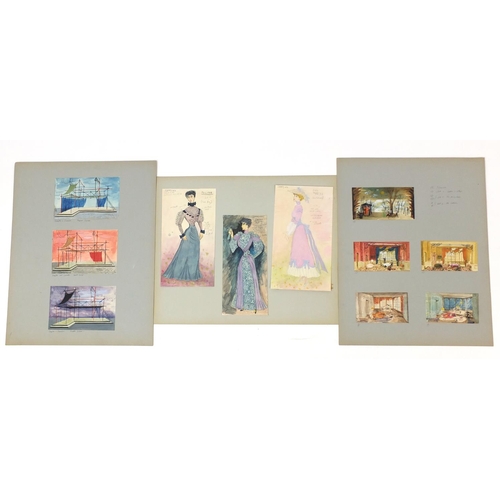 3086 - Margot Hamilton Hill - Collection of watercolour costume designs on mounted boards, the largest 63cm... 