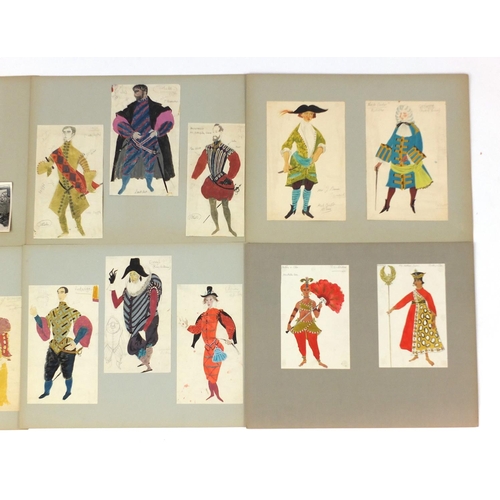 3086 - Margot Hamilton Hill - Collection of watercolour costume designs on mounted boards, the largest 63cm... 