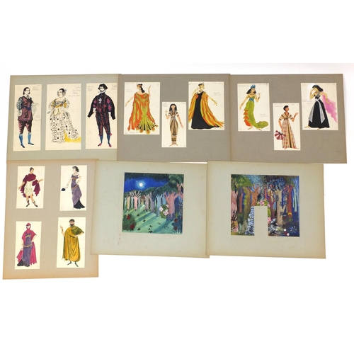 3086 - Margot Hamilton Hill - Collection of watercolour costume designs on mounted boards, the largest 63cm... 