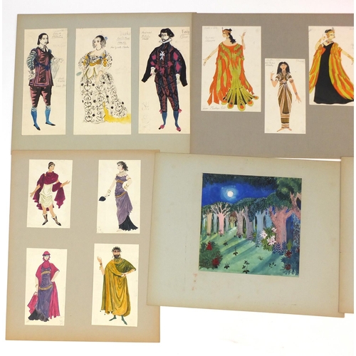 3086 - Margot Hamilton Hill - Collection of watercolour costume designs on mounted boards, the largest 63cm... 