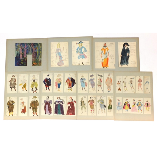 3086 - Margot Hamilton Hill - Collection of watercolour costume designs on mounted boards, the largest 63cm... 