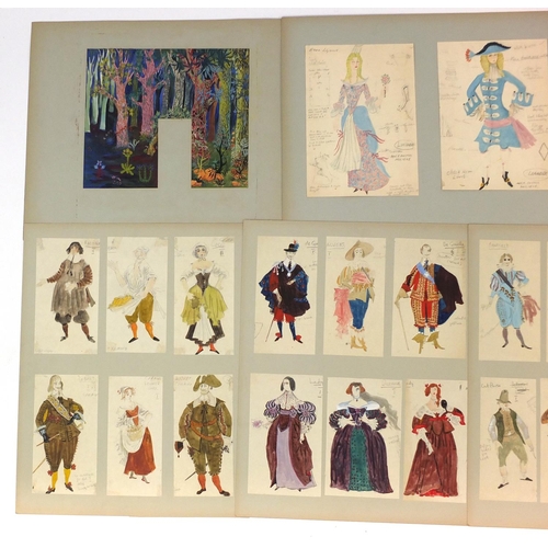 3086 - Margot Hamilton Hill - Collection of watercolour costume designs on mounted boards, the largest 63cm... 