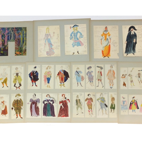 3086 - Margot Hamilton Hill - Collection of watercolour costume designs on mounted boards, the largest 63cm... 