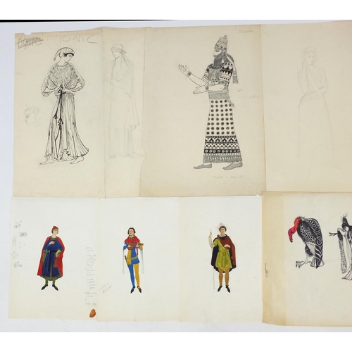 3087 - Margot Hamilton Hill - Collection of pencil and ink costume designs, including examples titled Roman... 