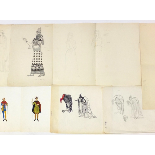 3087 - Margot Hamilton Hill - Collection of pencil and ink costume designs, including examples titled Roman... 