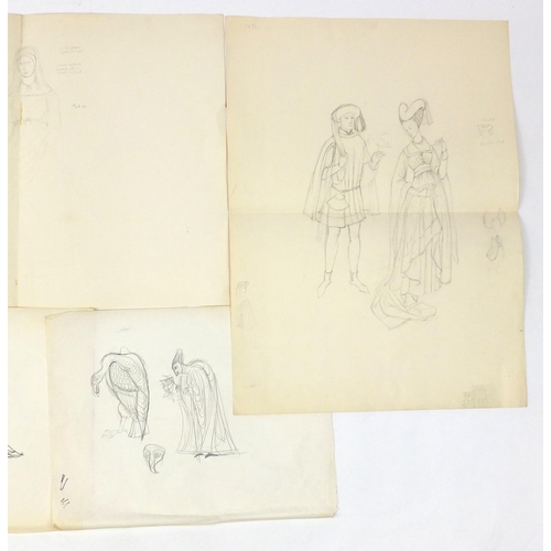 3087 - Margot Hamilton Hill - Collection of pencil and ink costume designs, including examples titled Roman... 