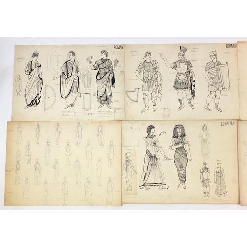 3087 - Margot Hamilton Hill - Collection of pencil and ink costume designs, including examples titled Roman... 