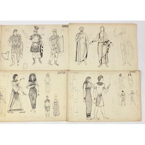 3087 - Margot Hamilton Hill - Collection of pencil and ink costume designs, including examples titled Roman... 