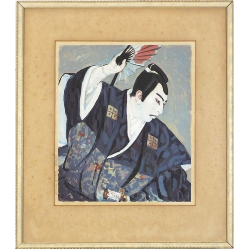 5246 - Geisha girl and warrior, near pair of Japanese school mixed media's, inscriptions verso, each mounte... 