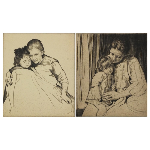 3809 - William Le Hankey - Mother and child, two pencil signed dry point etchings with embossed stamps, eac... 