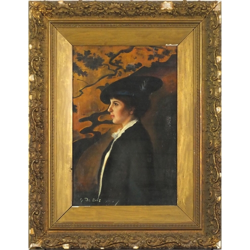 3302 - After Guy Pene du Bais - Portrait of a female, American school oil on canvas, mounted, framed and gl... 