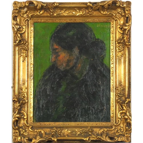 3669 - Manner of Isidre Nonell - Top half portrait of a female, Continental school oil on canvas, framed, 4... 