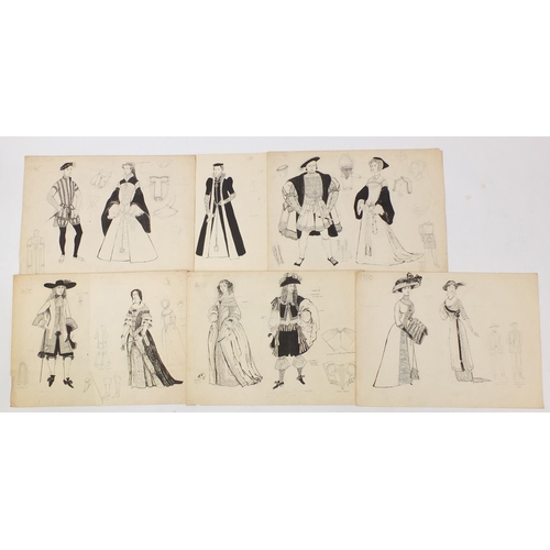 3088 - Margot Hamilton Hill - Collection of pencil and ink costume designs including examples titled Polone... 