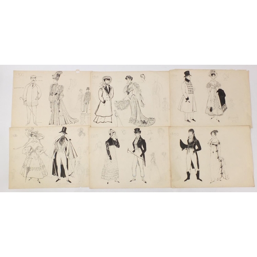 3088 - Margot Hamilton Hill - Collection of pencil and ink costume designs including examples titled Polone... 