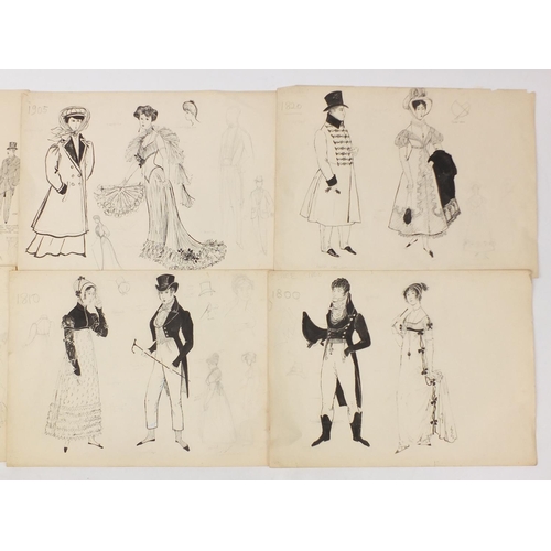 3088 - Margot Hamilton Hill - Collection of pencil and ink costume designs including examples titled Polone... 