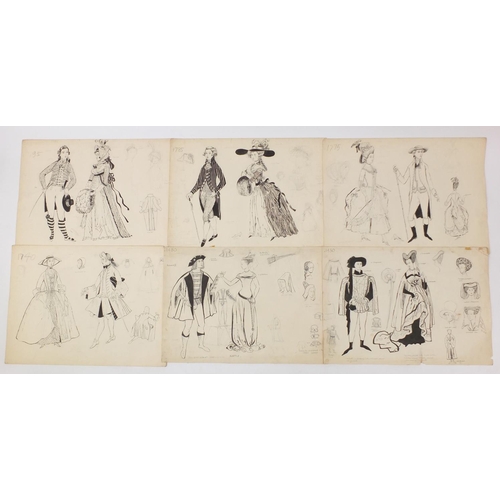 3088 - Margot Hamilton Hill - Collection of pencil and ink costume designs including examples titled Polone... 