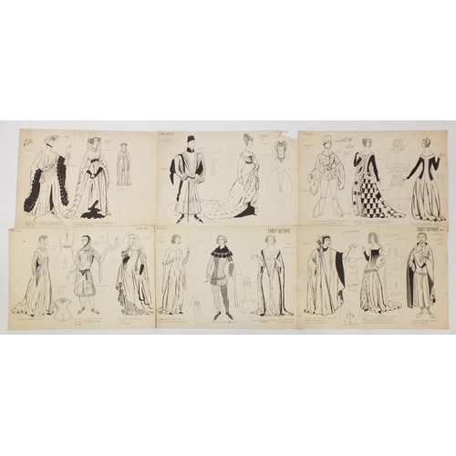 3088 - Margot Hamilton Hill - Collection of pencil and ink costume designs including examples titled Polone... 