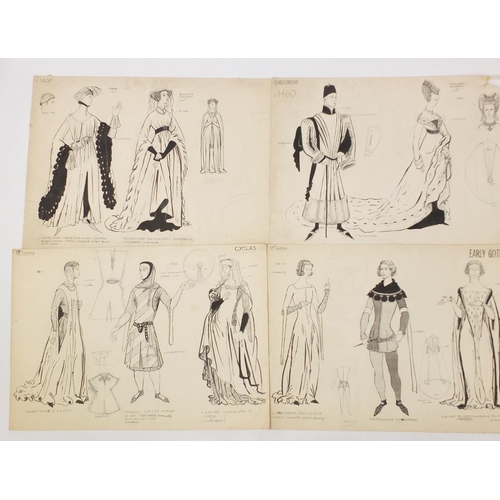 3088 - Margot Hamilton Hill - Collection of pencil and ink costume designs including examples titled Polone... 