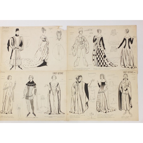 3088 - Margot Hamilton Hill - Collection of pencil and ink costume designs including examples titled Polone... 