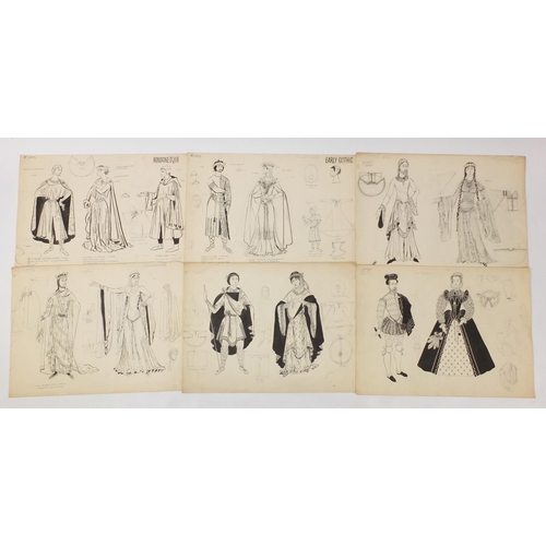 3088 - Margot Hamilton Hill - Collection of pencil and ink costume designs including examples titled Polone... 