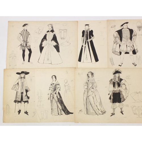 3088 - Margot Hamilton Hill - Collection of pencil and ink costume designs including examples titled Polone... 