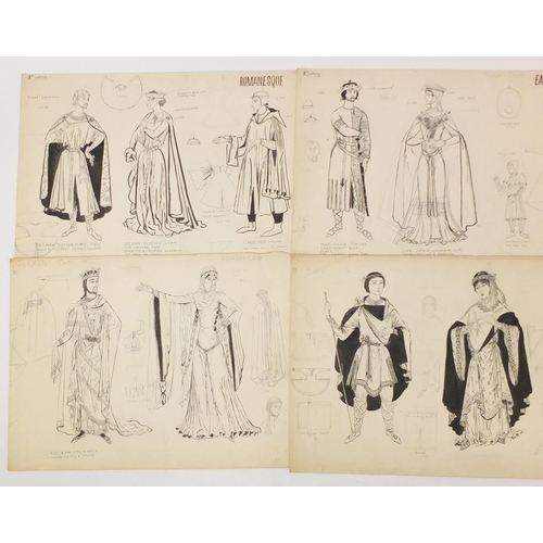 3088 - Margot Hamilton Hill - Collection of pencil and ink costume designs including examples titled Polone... 