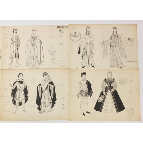 3088 - Margot Hamilton Hill - Collection of pencil and ink costume designs including examples titled Polone... 