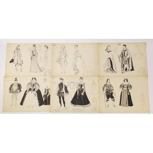 3088 - Margot Hamilton Hill - Collection of pencil and ink costume designs including examples titled Polone... 