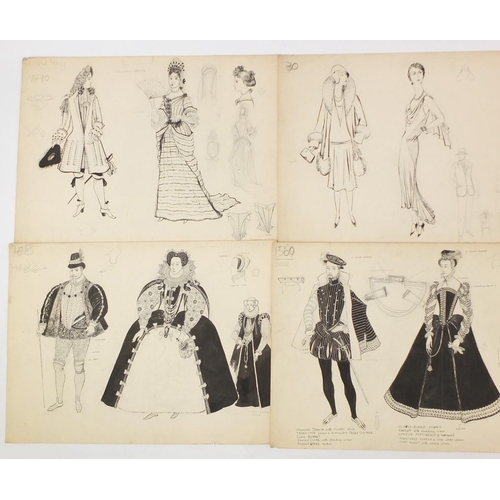 3088 - Margot Hamilton Hill - Collection of pencil and ink costume designs including examples titled Polone... 