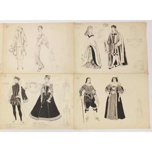 3088 - Margot Hamilton Hill - Collection of pencil and ink costume designs including examples titled Polone... 