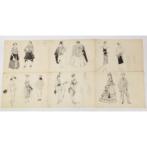 3088 - Margot Hamilton Hill - Collection of pencil and ink costume designs including examples titled Polone... 