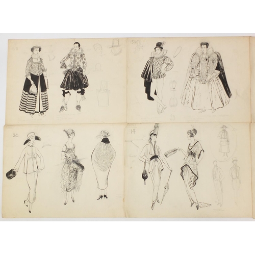 3088 - Margot Hamilton Hill - Collection of pencil and ink costume designs including examples titled Polone... 