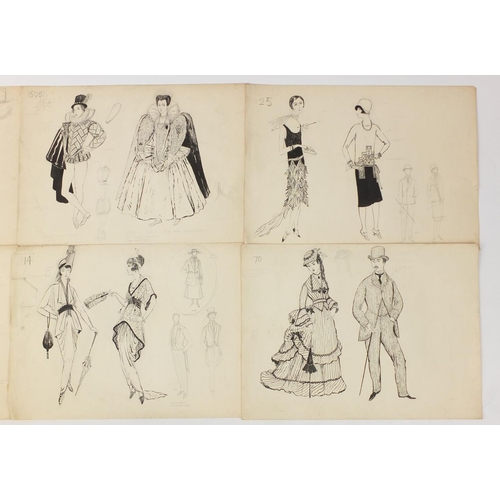 3088 - Margot Hamilton Hill - Collection of pencil and ink costume designs including examples titled Polone... 