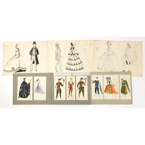 3088 - Margot Hamilton Hill - Collection of pencil and ink costume designs including examples titled Polone... 