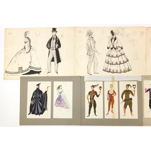 3088 - Margot Hamilton Hill - Collection of pencil and ink costume designs including examples titled Polone... 