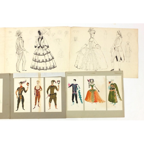 3088 - Margot Hamilton Hill - Collection of pencil and ink costume designs including examples titled Polone... 