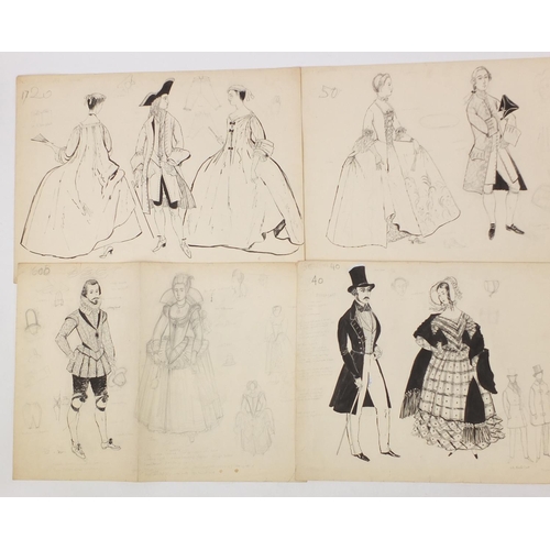 3088 - Margot Hamilton Hill - Collection of pencil and ink costume designs including examples titled Polone... 