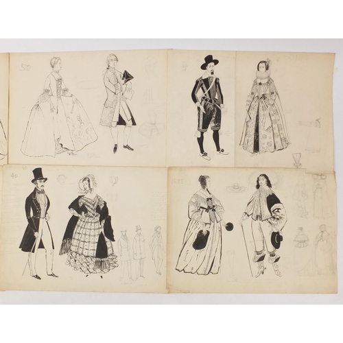 3088 - Margot Hamilton Hill - Collection of pencil and ink costume designs including examples titled Polone... 